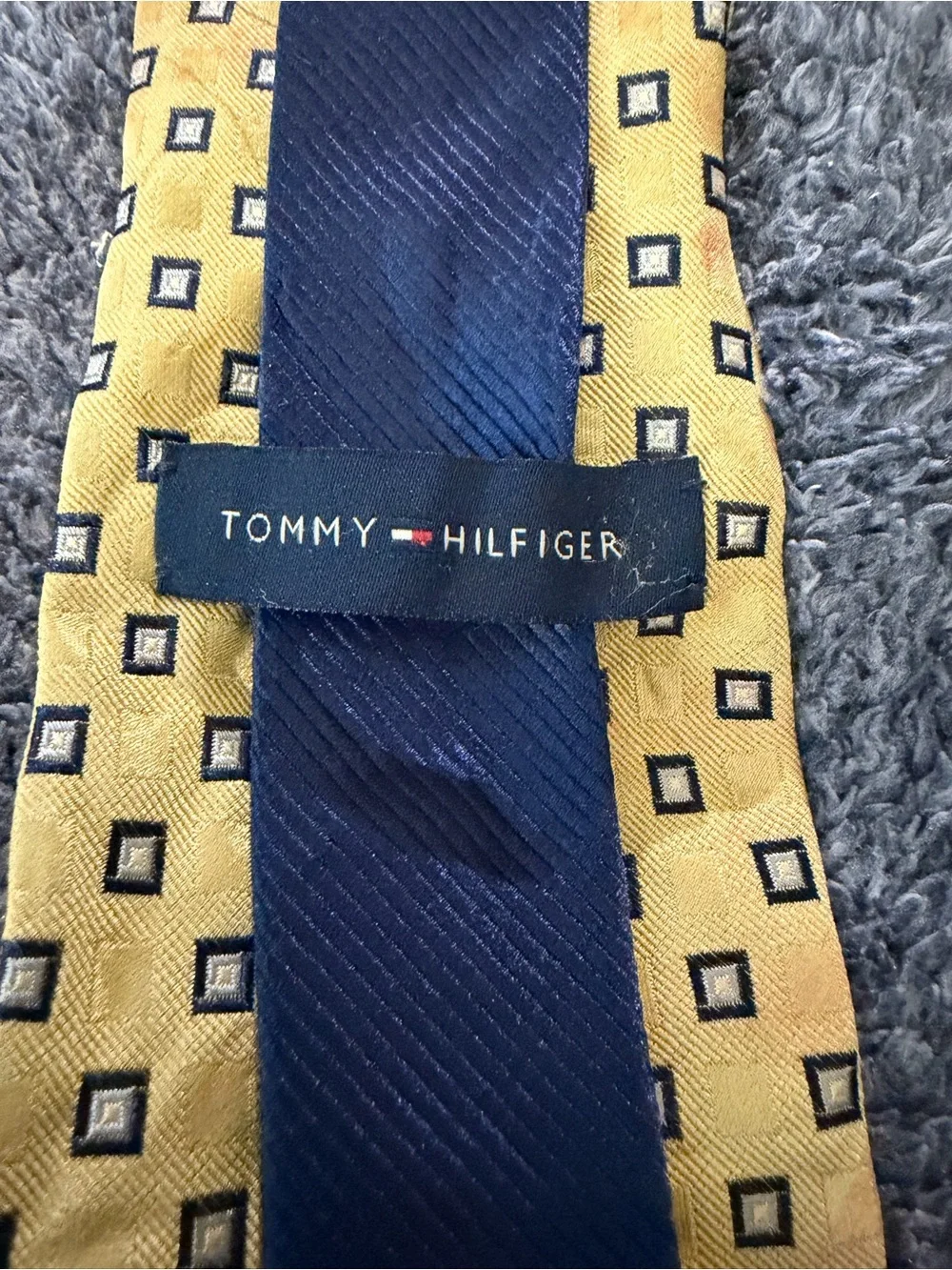 Tommy Hilfiger Men's Yellow Geometric Square Pattern 100% Silk Neck Tie